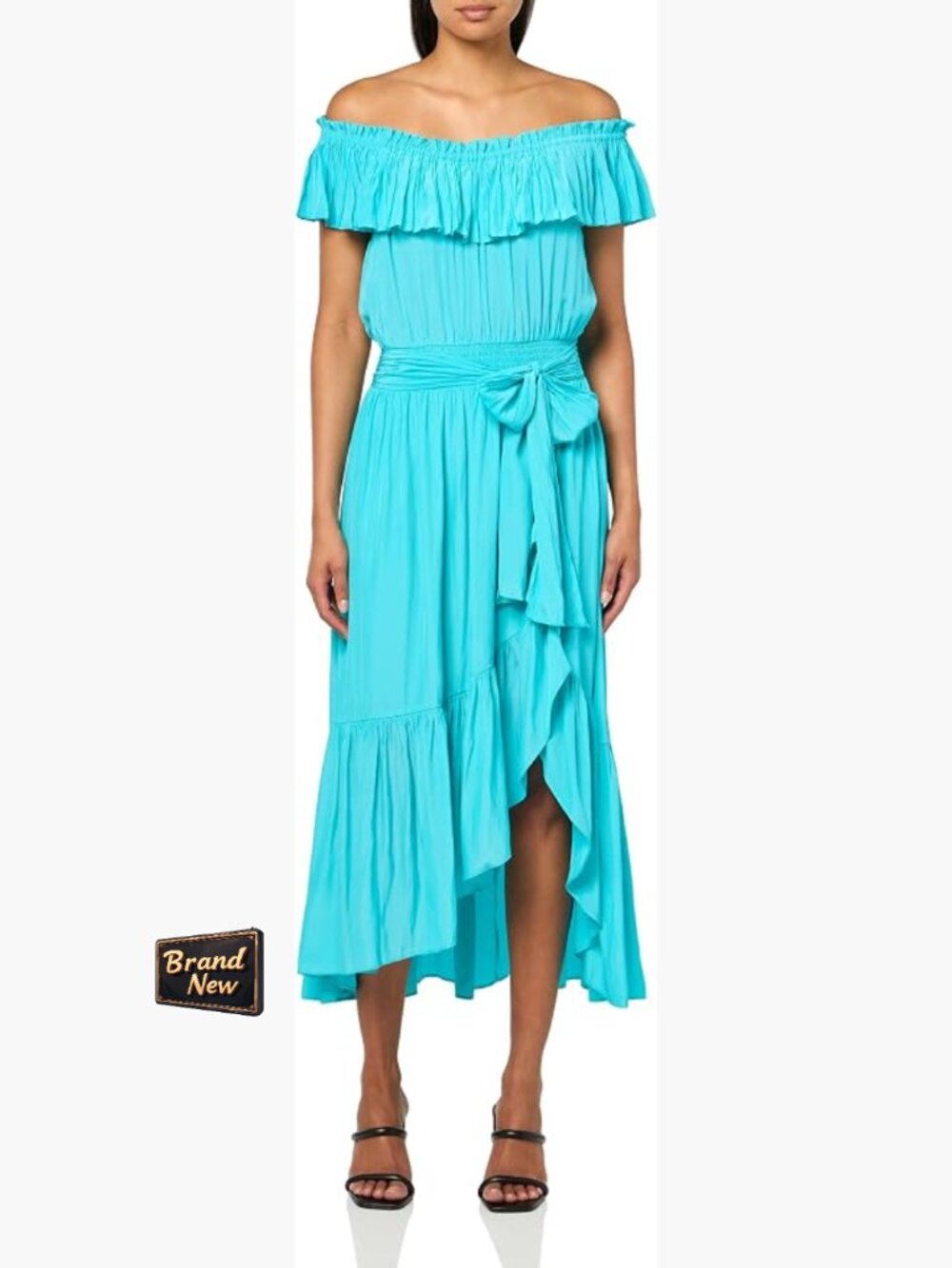 Ramy Brook Midi Dress - Square Neck Flutter Sleeve Ruffle Detail